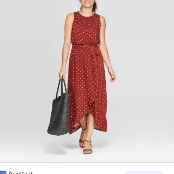 rust and white polka dot dress
